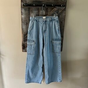 Women's Only Wide Leg Cargo Light Wash Jeans